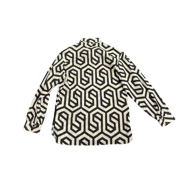 Zara Long Sleeve Button Down Geometric Pattern Pocket Shirt XS Boho Artsy Chic - Image 2