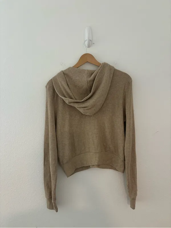 Aritzia TNA waffle zip up hoodie in tan - Image 2