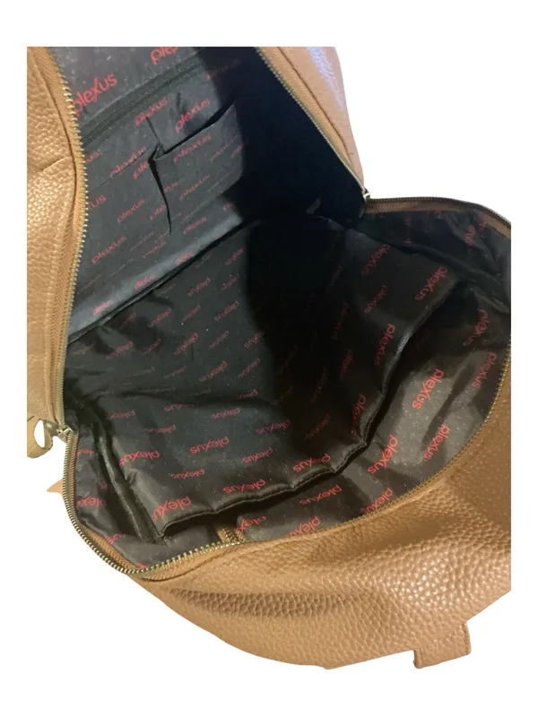 Plexus Brown Vegan Pebble Leather Multi-Pocket Backpack Purse | Cognac Gold - Image 3