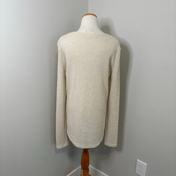 ANDTHEWHY Womens Cream Waffle Knit Lace Panel Long‎ Sleeve Top Small - Image 4