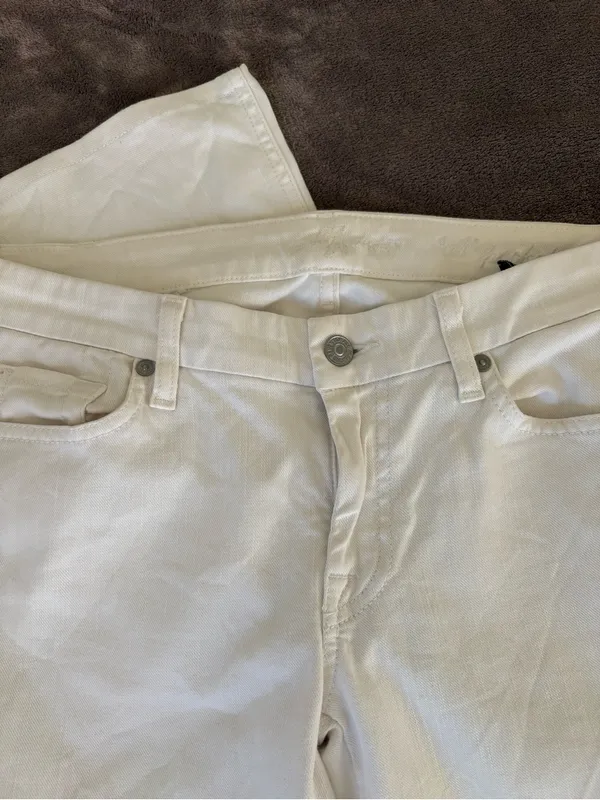 7 For All Mankind Size 28 White Cotton Spandex Logo Boot-Cut Jeans - Image 4