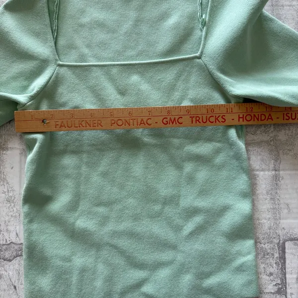 Alice + Olivia Mint Green Square Neck Knit Top Fitted Stretchy Dreamy Feminine S - Image 6