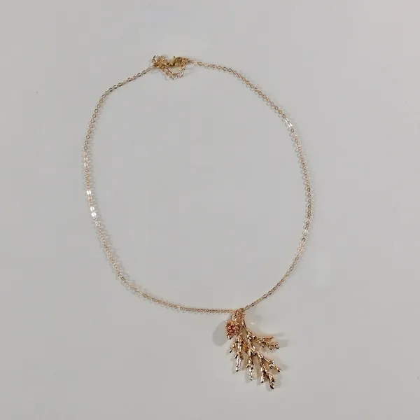 NEW Rose‎ Gold Pinecone Pine Bough Pendant Necklace Nature Outdoors Trees - Image 2