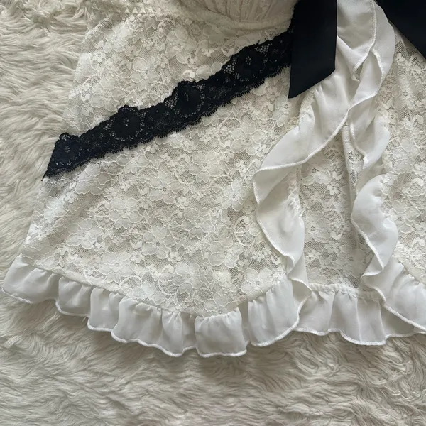 Linea Donatella Babydoll Chemise Lingerie Sleepwear Top Sheer Lace White Sz L - Image 5