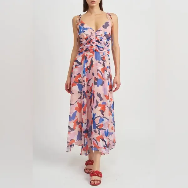 En Saison Arlie Midi Dress with Tie Straps in Blush Blue Floral Size Small NWT - Image 8