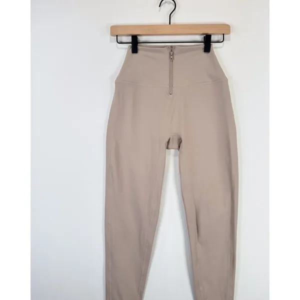 Set Active Womens Leggings Beige Sportbody Front Zip Cropped Stretch Yoga Small - Image 4