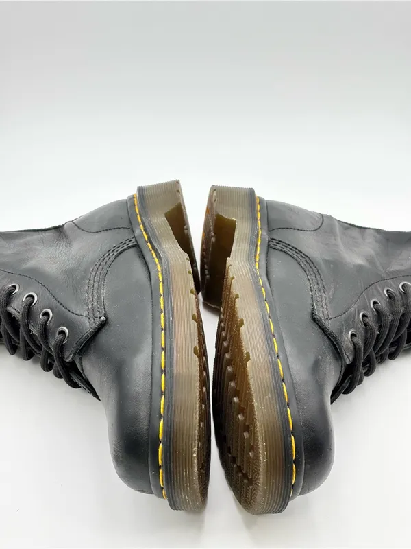 Dr. Martens Black Leather 8-Eye Lace-Up Boots with Yellow Stitching - Image 7