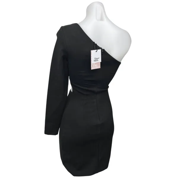 NEW Tiger Mist Nova Black One Shoulder Cutout Long Sleeve Mini Bodycon Dress XS - Image 2