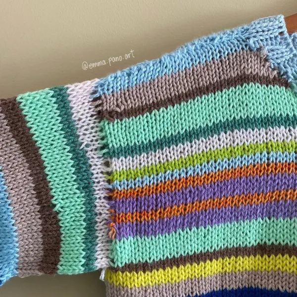 hand knit striped funky fun multi colored oversized sweater Blue Size M - Image 14