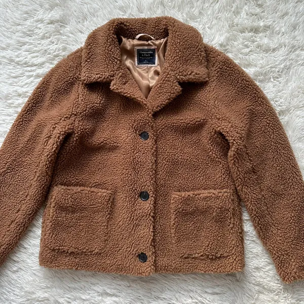 Abercrombie And Fitch Brown Sherpa Button Up Coat Size L - Image 3