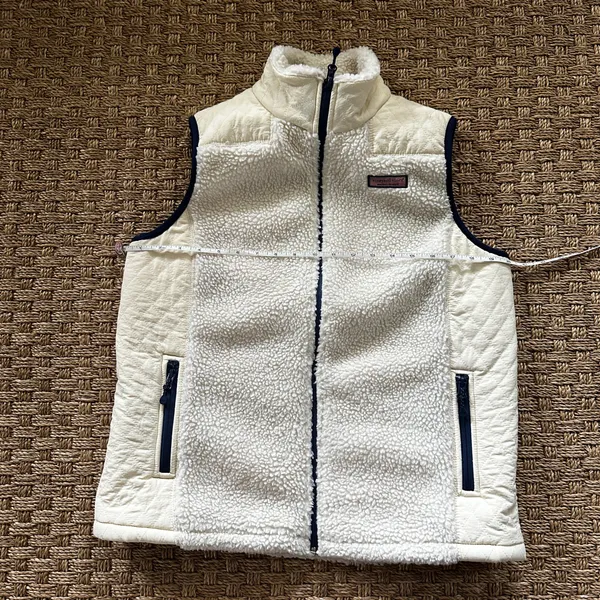 Vineyard Vines Women’s S Ivory Full Zip Vest Pockets Logo Sherpa Solid - Image 7