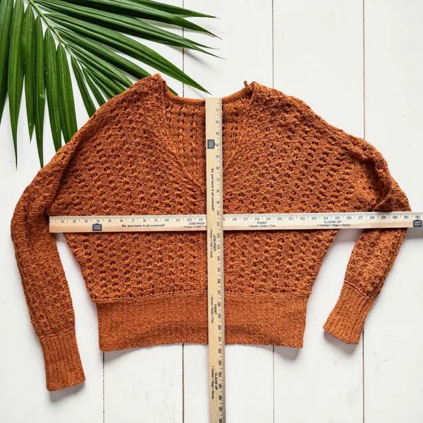 Free People Orange Open Knit Slouchy V-Neck Sweater Boho Oversized (READ) - Image 9