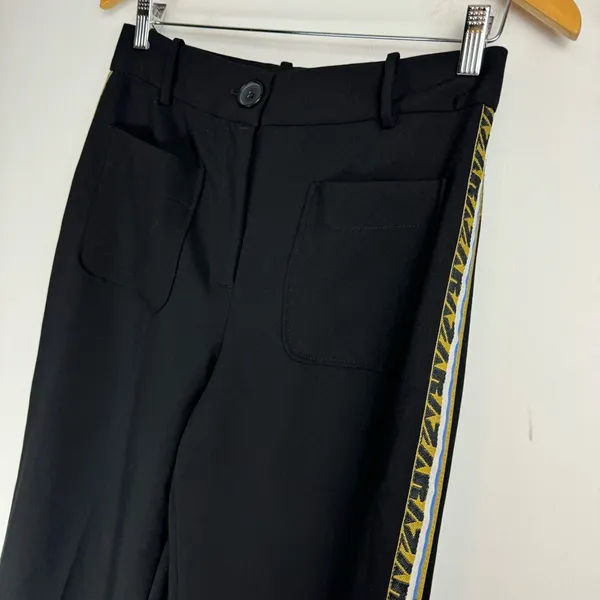 Zara Wide Leg Side Tape Stripe Pants Trouser Sz Medium Black - Image 9