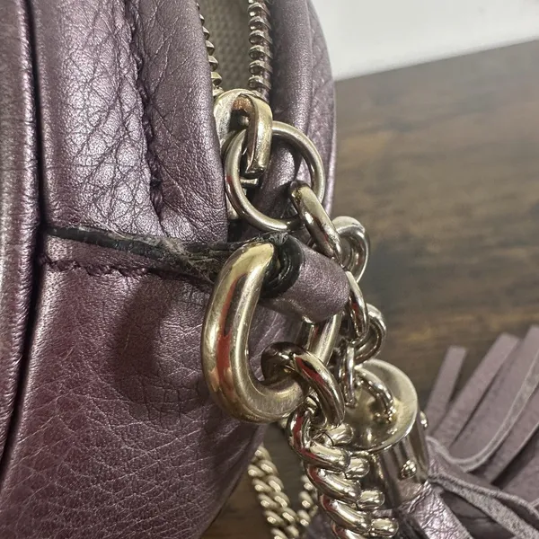 Gucci Soho Disco Crossbody Bag Womens Small Purple Leather Tassel Chain Italy - Image 8