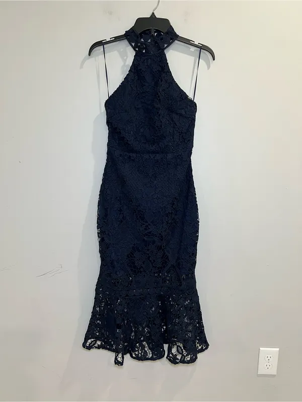 Twosisters The Label Rhia Lace navy Midi‎ Dress with Spaghetti Straps size 4 - Image 3