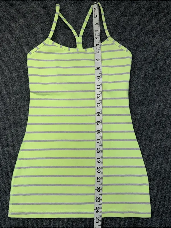Lululemon Athletica Power Y Tank in a neon yellow and grey striped - Image 6
