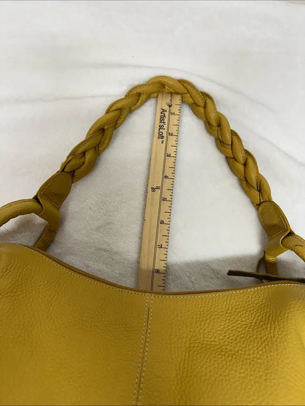 Ombu Leather Mustard Yellow Braided-Handle Shoulder Bag - Image 8