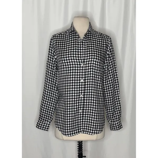 GRAYSON The Hero Black White Gingham Button Front Shirt Blouse Size 02 Small - Image 2