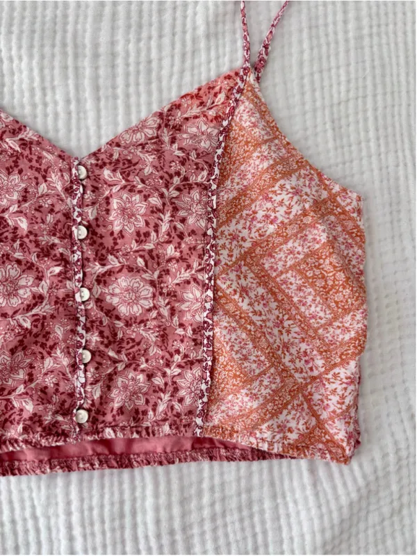 Women's American Eagle Floral Crop Top Size L Pink Orange - Image 10