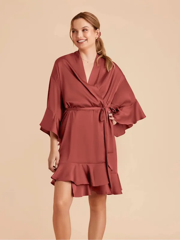 Birdy Grey Matte Satin Wrap Robe in Auburn, XS/S - Image 3