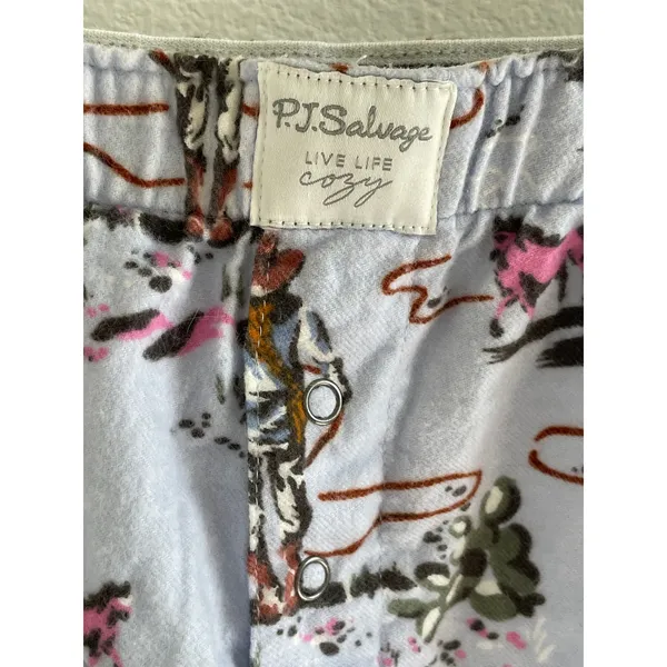PJ Salvage Western Cowboy Horse Flannel Pajama Boxer Shorts Blue L - Image 4