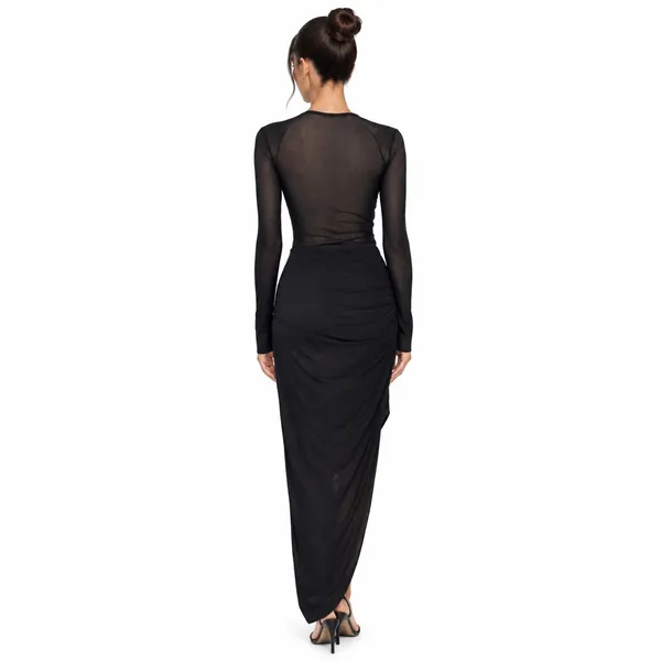 Lulus Black Sheer Mesh Cutout Bodycon Maxi Dress Size M - Image 2