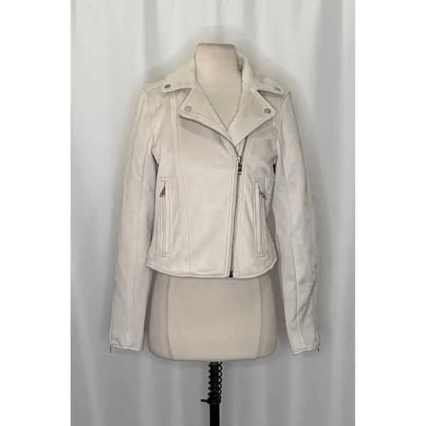 NWT!! ABERCROMBIE & FITCH Vegan Suede Moto Jacket Vegan Cropped Pale Gray Medium - Image 2