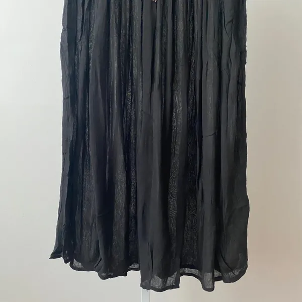 Boho Beachy Relaxed Flowy Witchy Crinkle Maxi Skirt OS Black - Image 5