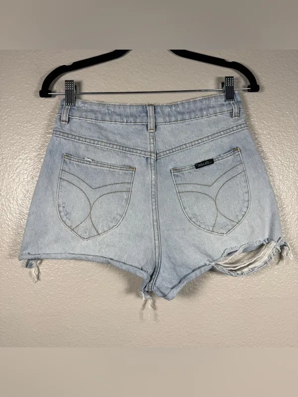 Rolla’s Duster High-Rise Light Blue Denim Distressed Shorts SZ:27 - Image 5