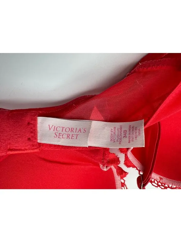 Victoria's Secret Body by Victoria Push-Up Bra Pink Rhinestone Floral Lace 34B - Image 5