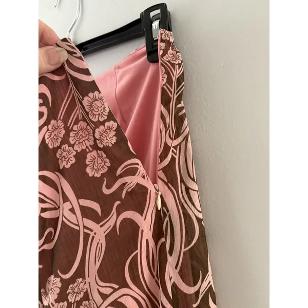 Y2k Skirt Pink & Brown Floral Fairycore Fairy Whimsy Size 6 Lined Silky Cato - Image 5