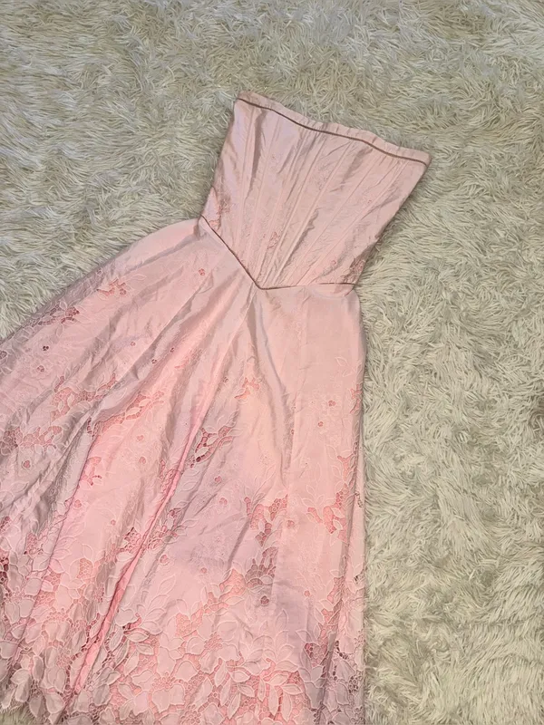 NEW HOUSE OF CB Belissa Strapless Broderie Anglaise Midi Pink Dress sz XS - Image 5
