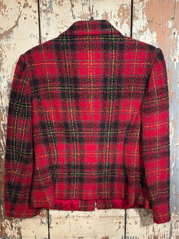 Vintage Susan Bristol red black plaid tweed blazer size 8, girl boss office - Image 6