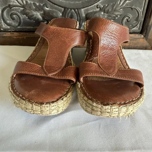 Born Brown Leather Woven Espridrille Wedge‎ Platform Sandal Women 6 US. 36.5 EU - Image 5