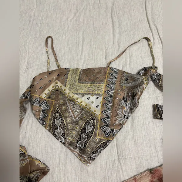 SheIn Halter top Brown Patchwork Size Small - Image 4
