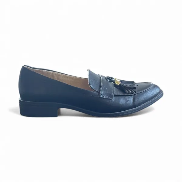 DUNION Women's Bertha Vegan Black Leather Tassel Detail Low Heel Loafer 7 - Image 3