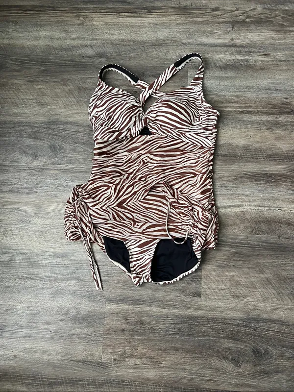 Shapellx women’s one piece brown white animal print swimsuit with skirt sz XL 🔴 - Image 5