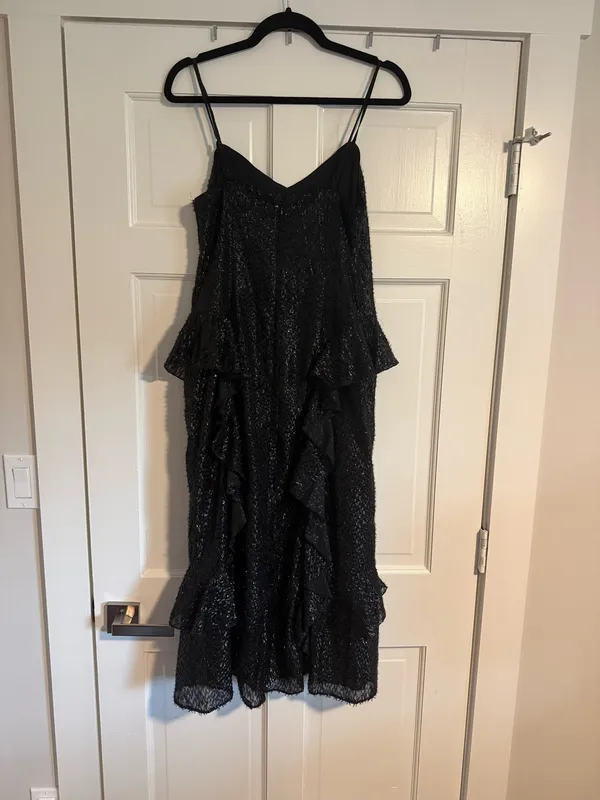 Black Sparkly Ruffle Midi Dress Size 4 - Image 5