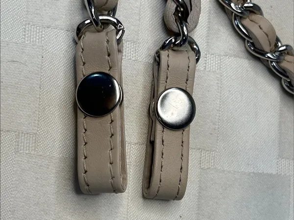 Tory Burch Taupe Leather-Interwoven Silver Chain Replacement Strap - Image 3