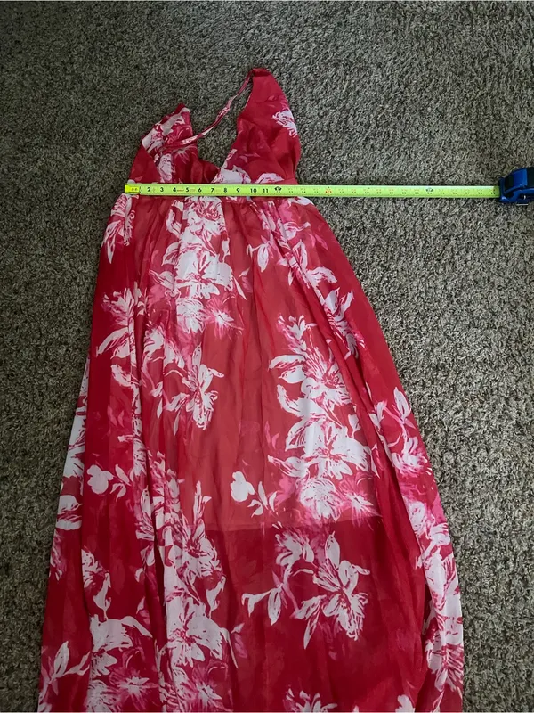 Amazon Red Floral V-Neck Maxi Dress - Image 4
