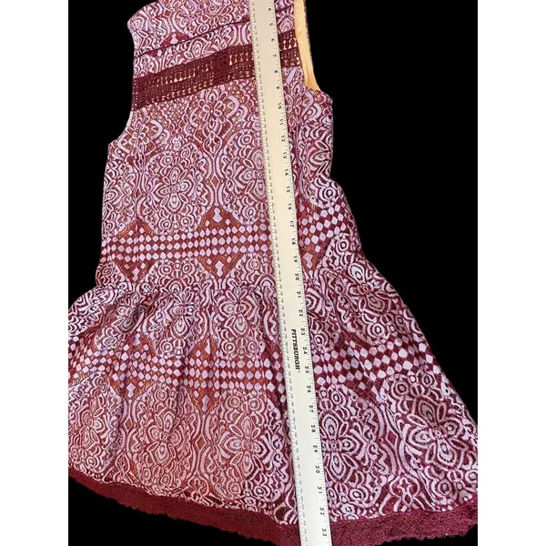 Lulus Sleeveless Cranberry Cream Laced Overlay A-line Fit & Flare Dress S - Image 8