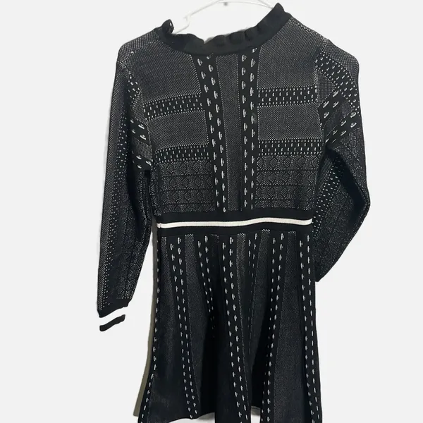 Dalia MacPhee Black‎ White Pearl Button Knit Long Sleeve Sweater Dress Large - Image 5