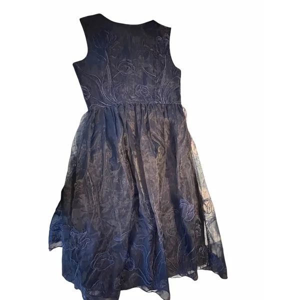 STYLEWE HZY Navy Blue Organza with Emroidered Floral Detail Dress - Image 14