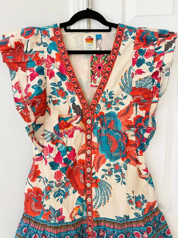 Farm Rio Ruffle-Sleeve Button Front Mini Dress, Size M - Image 8