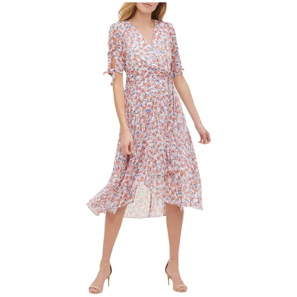 Tommy Hilfiger Sleeve Surplice Midi Dress Ivory Off White / Grenadine Red 10 - Image 7