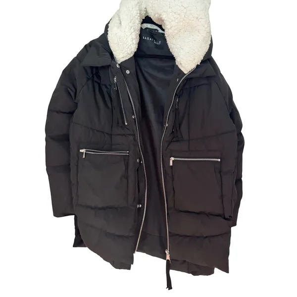 Bagatelle Black Puffer Coat Faux Fur Trim Hooded Winter‎ Warm Longline Medium - Image 3