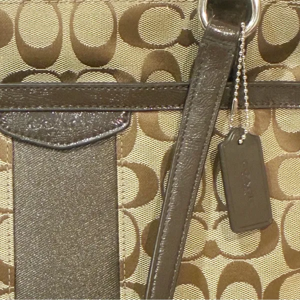 Coach Signature Jacquard Shoulder Handbag Logo Brown Bag Charm Classic Tote - Image 2