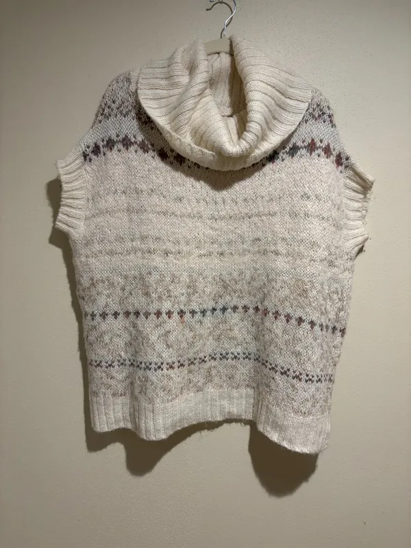 Free People Snow Bunny Sweater Vest Oversized Turtleneck Fair Isle - Image 2