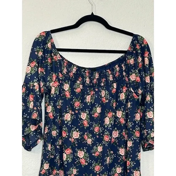Anthropologie NAÏF Blue Floral Dress L‎ Off Shoulder Bell Sleeve Cottagecore - Image 5