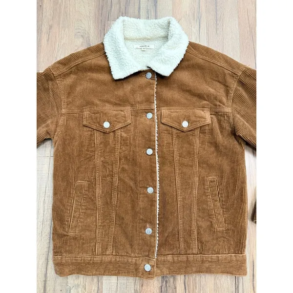 PacSun Brown Corduroy Sherpa Jacket XS Unisex Button‎ Front Cozy - Image 4